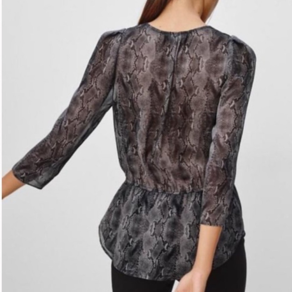 Aritzia Gray Snake Print Peplum Blouse